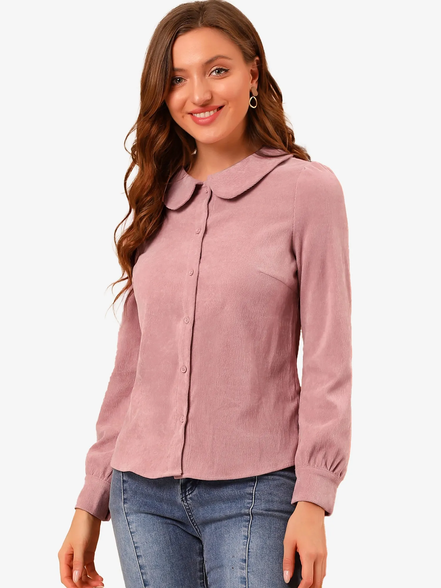 Button Down Peter Pan Collar Button Up Long Sleeve Shirt sold by Allegra K