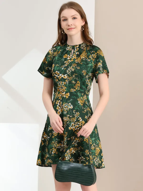 Vintage Mandarin Collar Flared Sleeve Casual Floral Cheongsam Dress sold by Allegra K