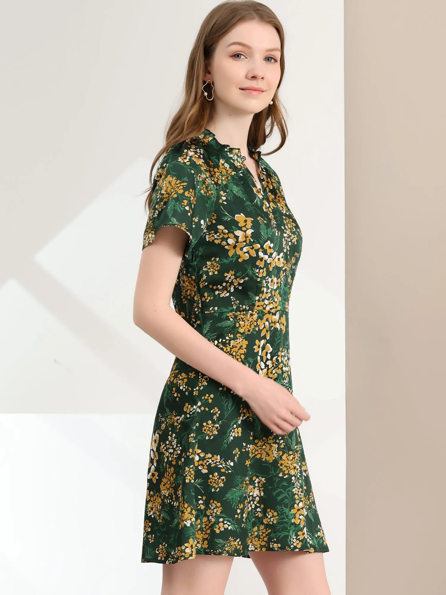 Vintage Mandarin Collar Flared Sleeve Casual Floral Cheongsam Dress sold by Allegra K product image thumbnail 3
