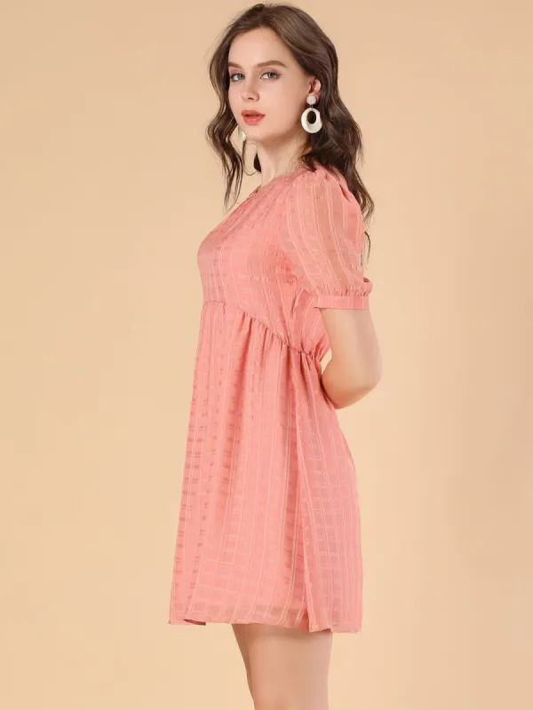 Textured Loose Pleated Swing Mini Short Sleeve Babydoll Dress sold by Allegra K