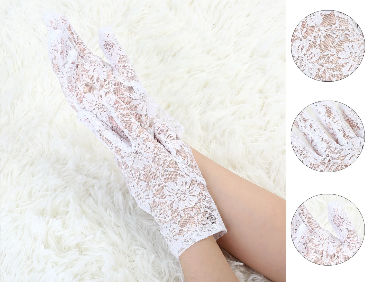 Floral 1920s Bridal Wedding Party Opera Full Finger Lace Gloves sold by Allegra K product image thumbnail 2