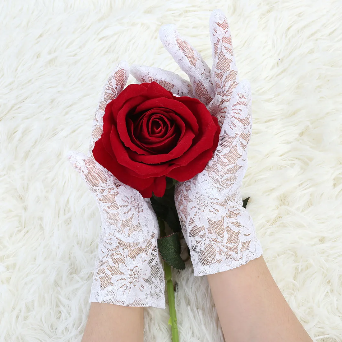 Floral 1920s Bridal Wedding Party Opera Full Finger Lace Gloves sold by Allegra K product image thumbnail 5