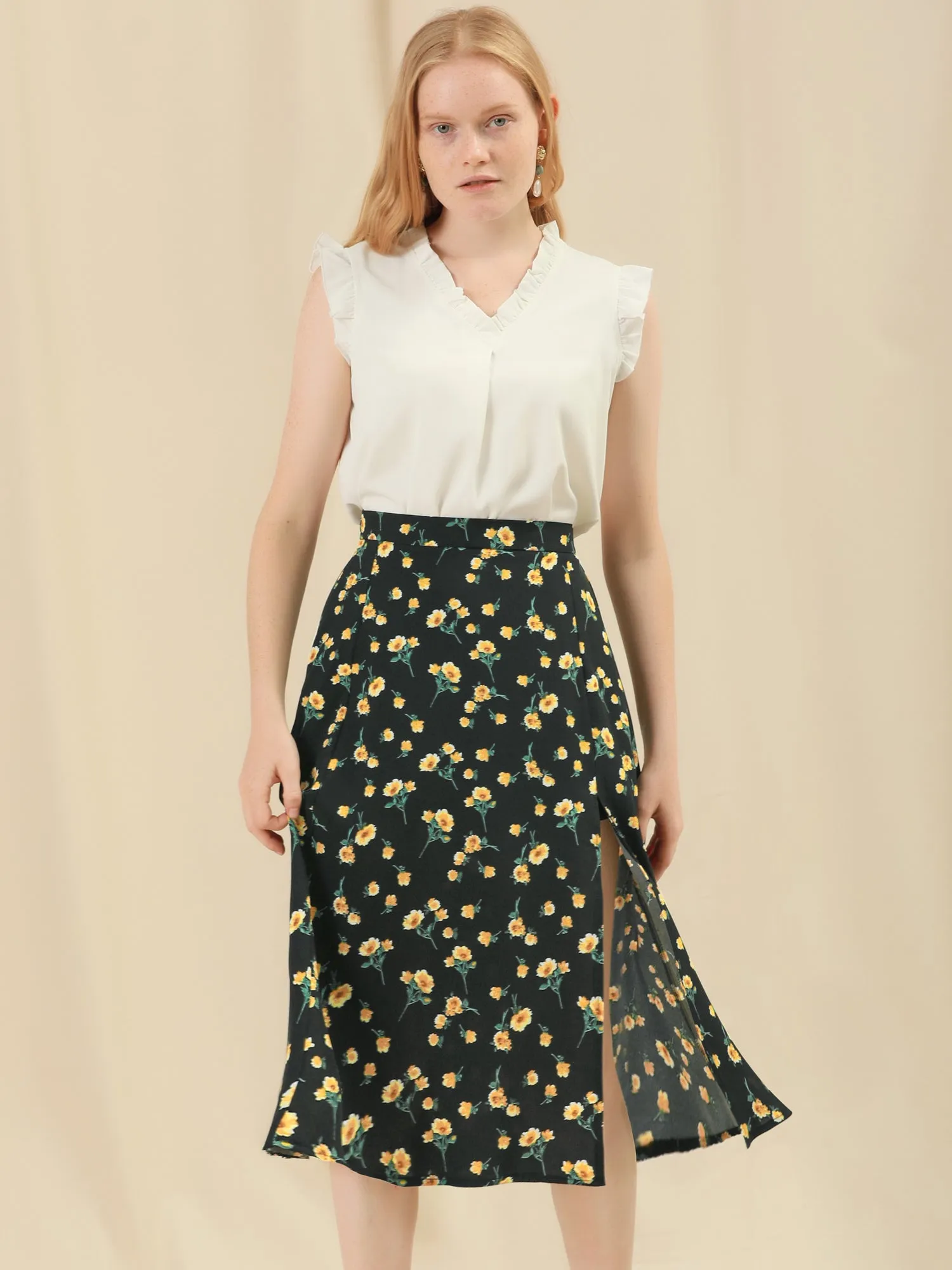 Floral Chiffon Retro Spring Summer Peasant Midi Skirt sold by Allegra K product image thumbnail 3