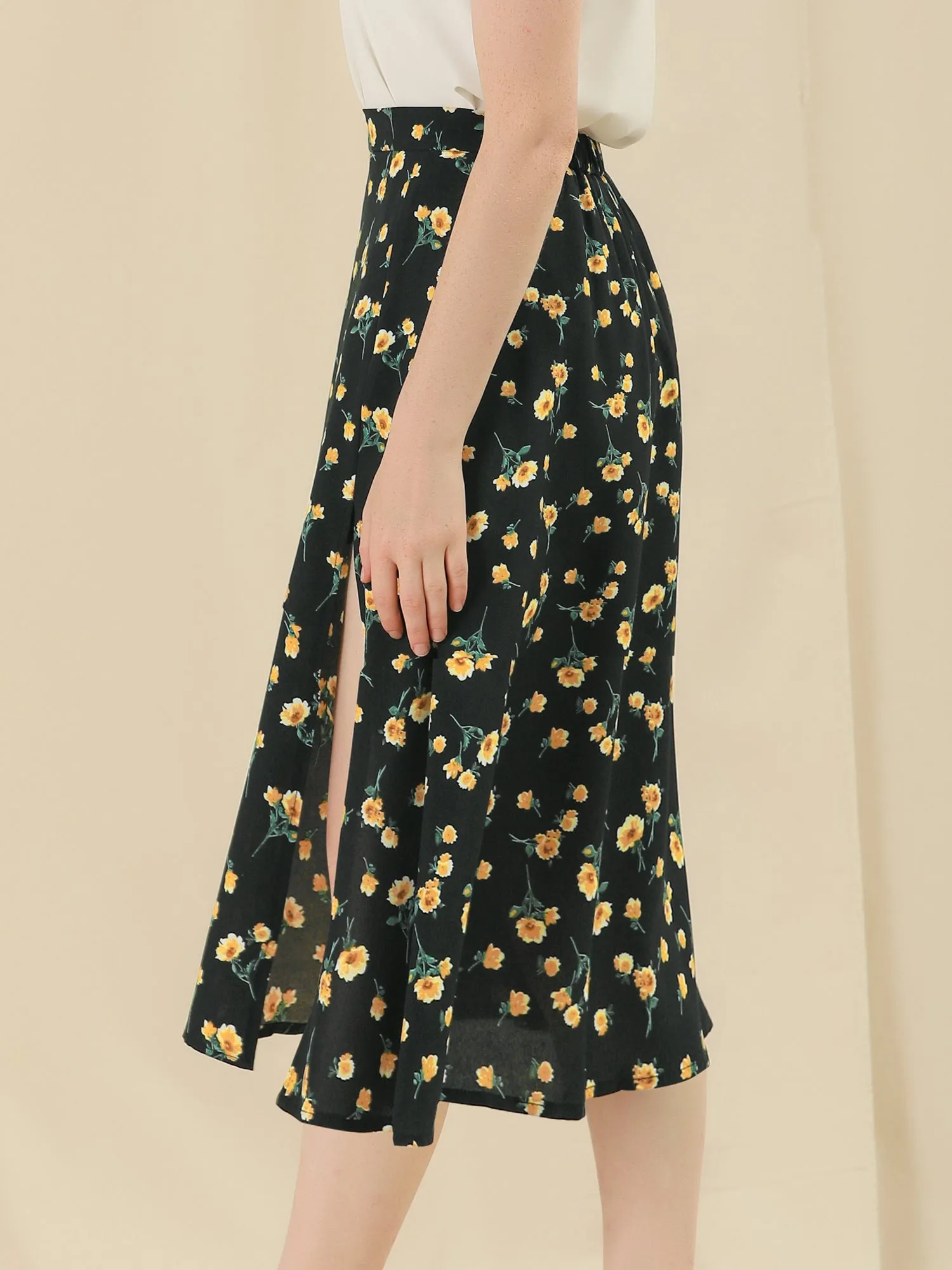 Floral Chiffon Retro Spring Summer Peasant Midi Skirt sold by Allegra K product image thumbnail 2