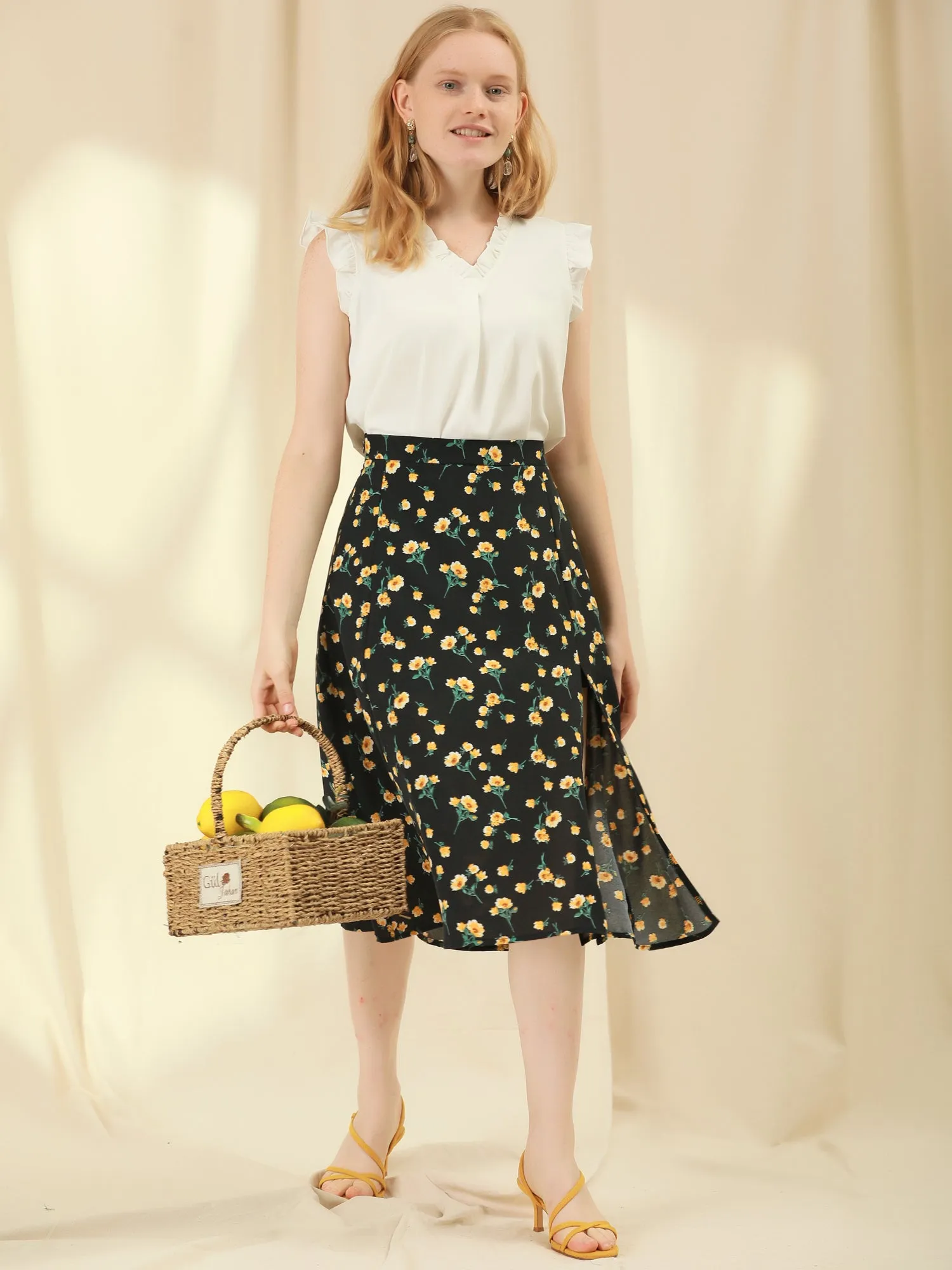 Floral Chiffon Retro Spring Summer Peasant Midi Skirt sold by Allegra K product image thumbnail 4