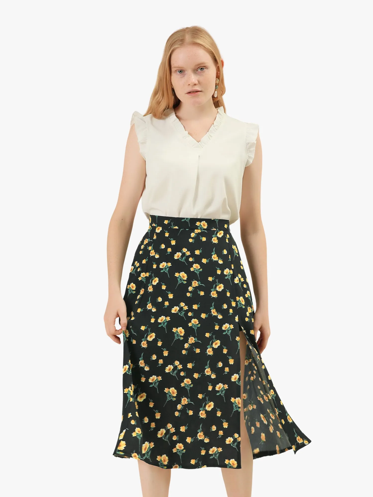 Floral Chiffon Retro Spring Summer Peasant Midi Skirt sold by Allegra K