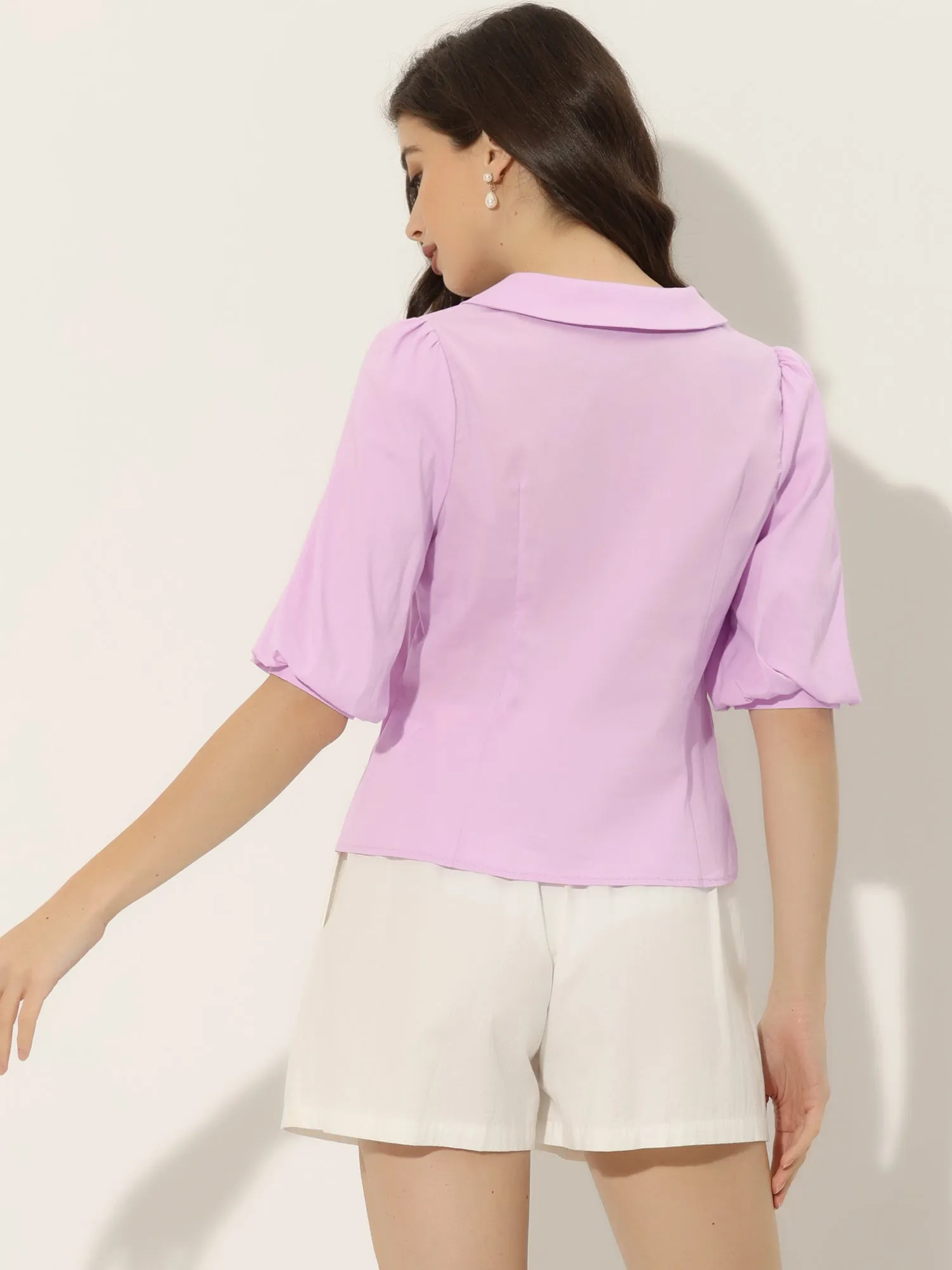 Sweet Short Bubble Sleeve Blouse Peter Pan Collar Solid Top sold by Allegra K product image thumbnail 3