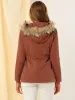 Parkas with Faux Fur Lined Winter Warm Drawstring Zipper Hoodie Coat sold by Allegra K