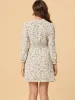 Smocked Waist Tie Neck Floral Long Sleeve Dress sold by Allegra K