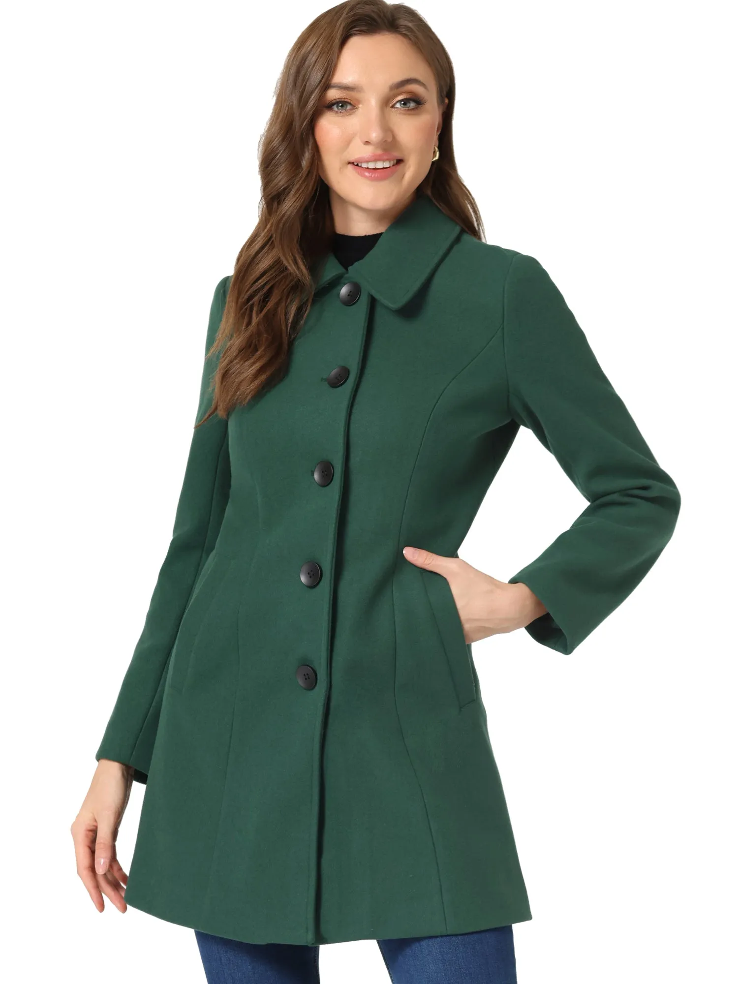 Solid Winter Single Breasted Long Warm Pocketed Pea Coat sold by Allegra K product image thumbnail 5