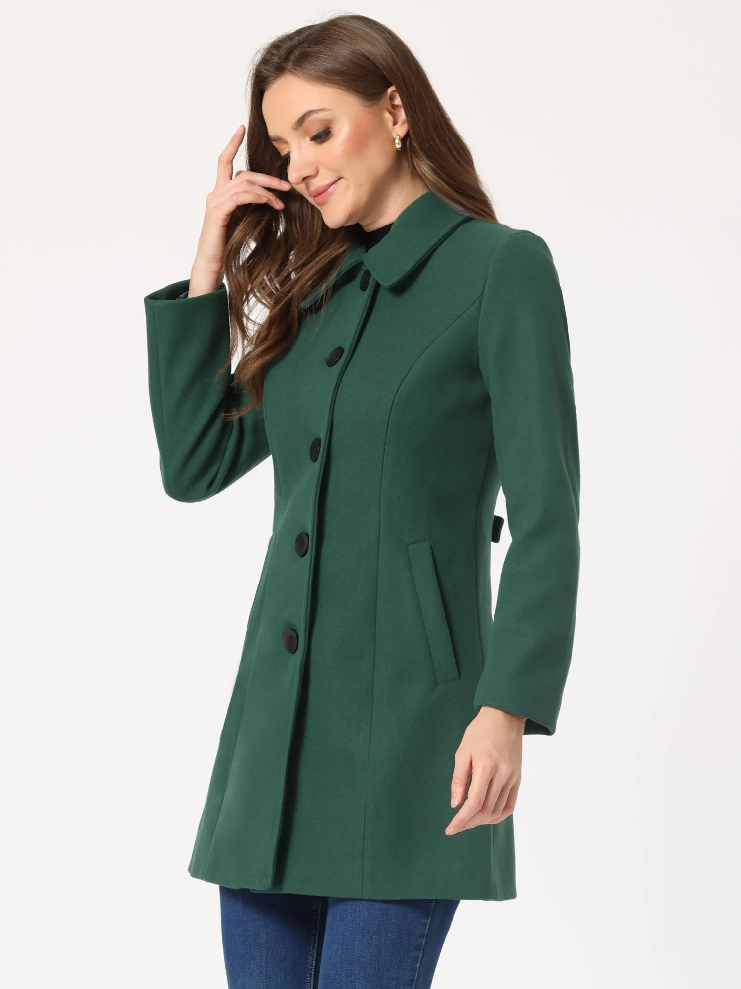 Solid Winter Single Breasted Long Warm Pocketed Pea Coat sold by Allegra K product image thumbnail 2