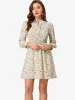 Smocked Waist Tie Neck Floral Long Sleeve Dress sold by Allegra K