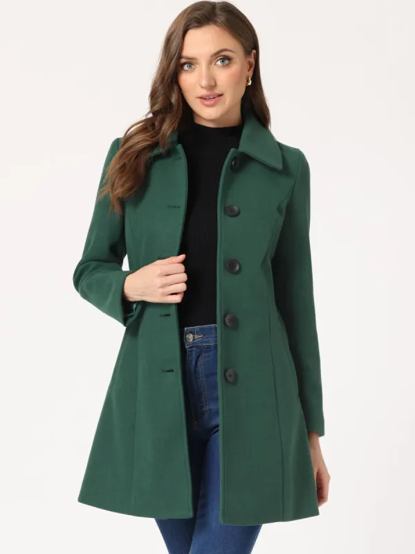 Solid Winter Single Breasted Long Warm Pocketed Pea Coat sold by Allegra K