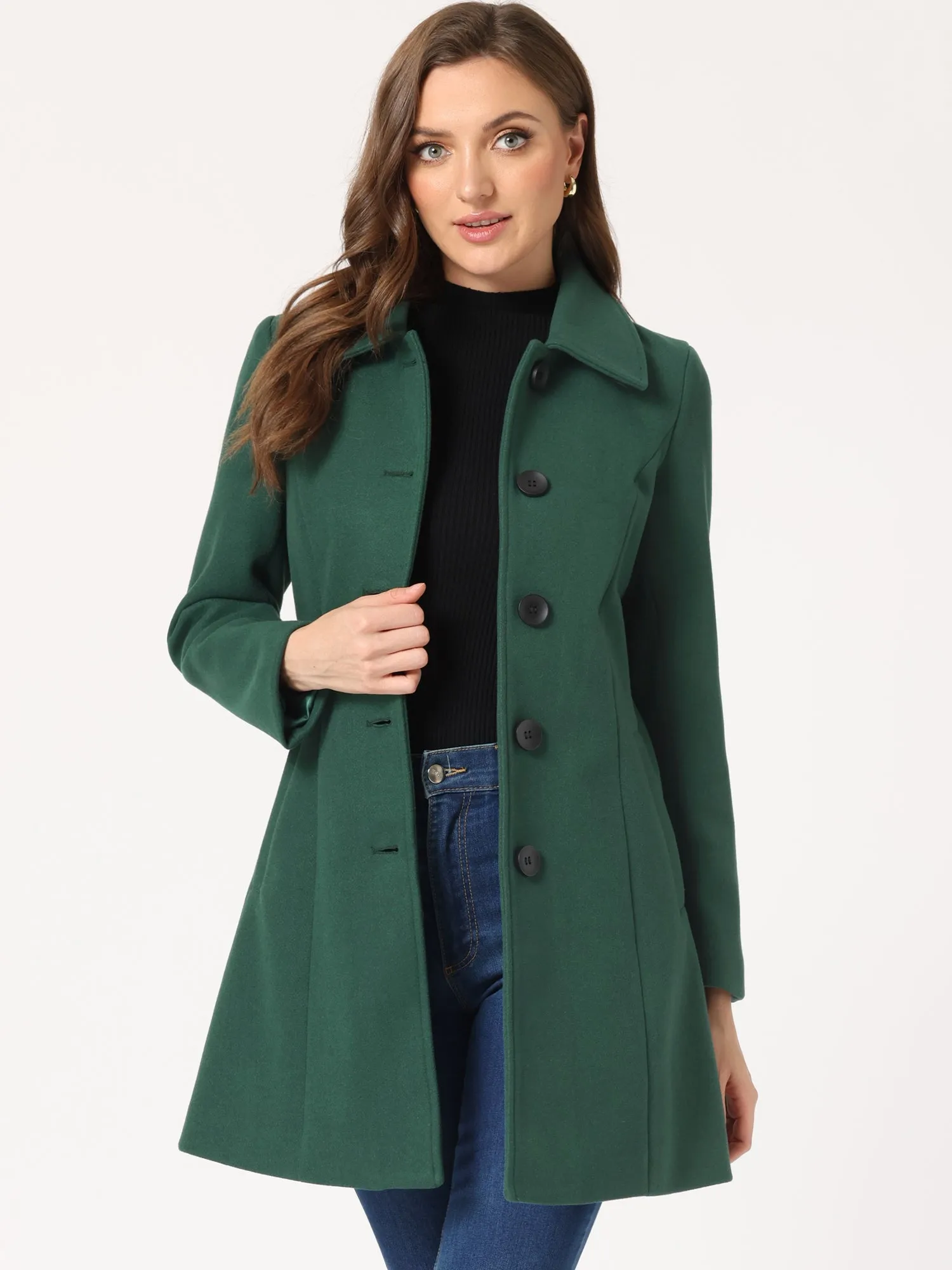 Solid Winter Single Breasted Long Warm Pocketed Pea Coat sold by Allegra K