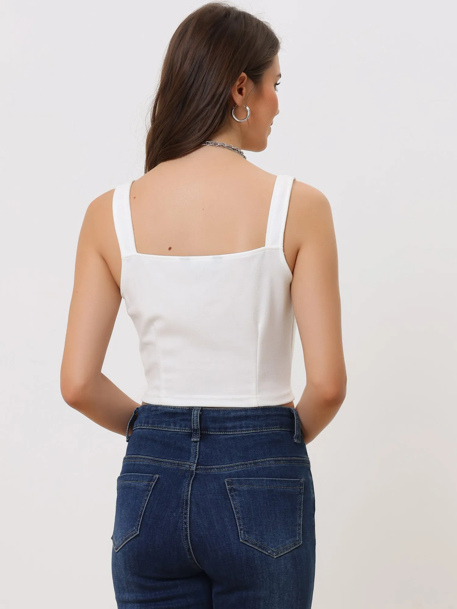 Cami Sleeveless Spaghetti Strap Zip Up Sexy Tank Crop Top sold by Allegra K product image thumbnail 3