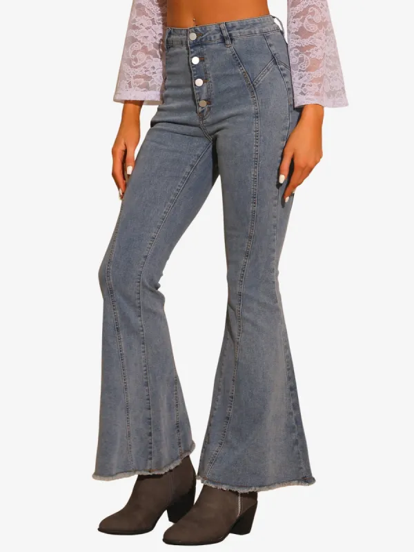 Women's Bell Bottom Jeans High Rised Stretchy Retro Flared Denim Pants sold by Allegra K