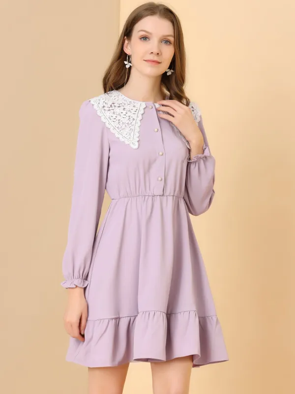 Vintage Ruffle Hem A-Line Crochet Peter Pan Collar Dress sold by Allegra K