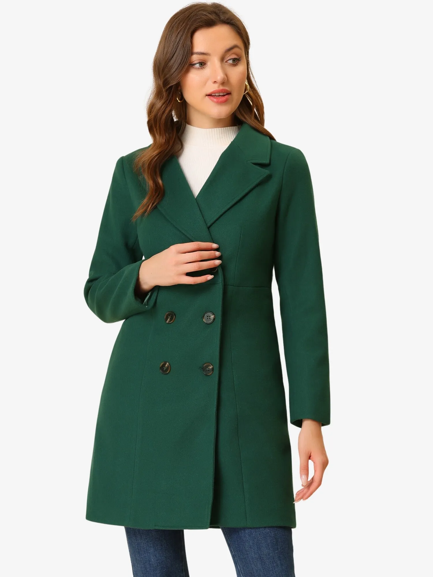 Notched Lapel Double Breasted Outwear Winter Long Coat sold by Allegra K