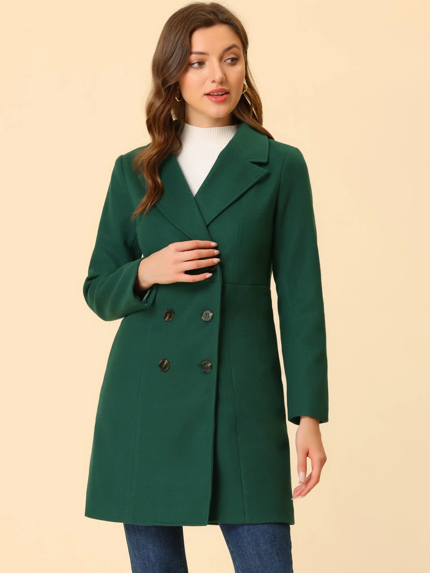 Notched Lapel Double Breasted Outwear Winter Long Coat sold by Allegra K product image thumbnail 3