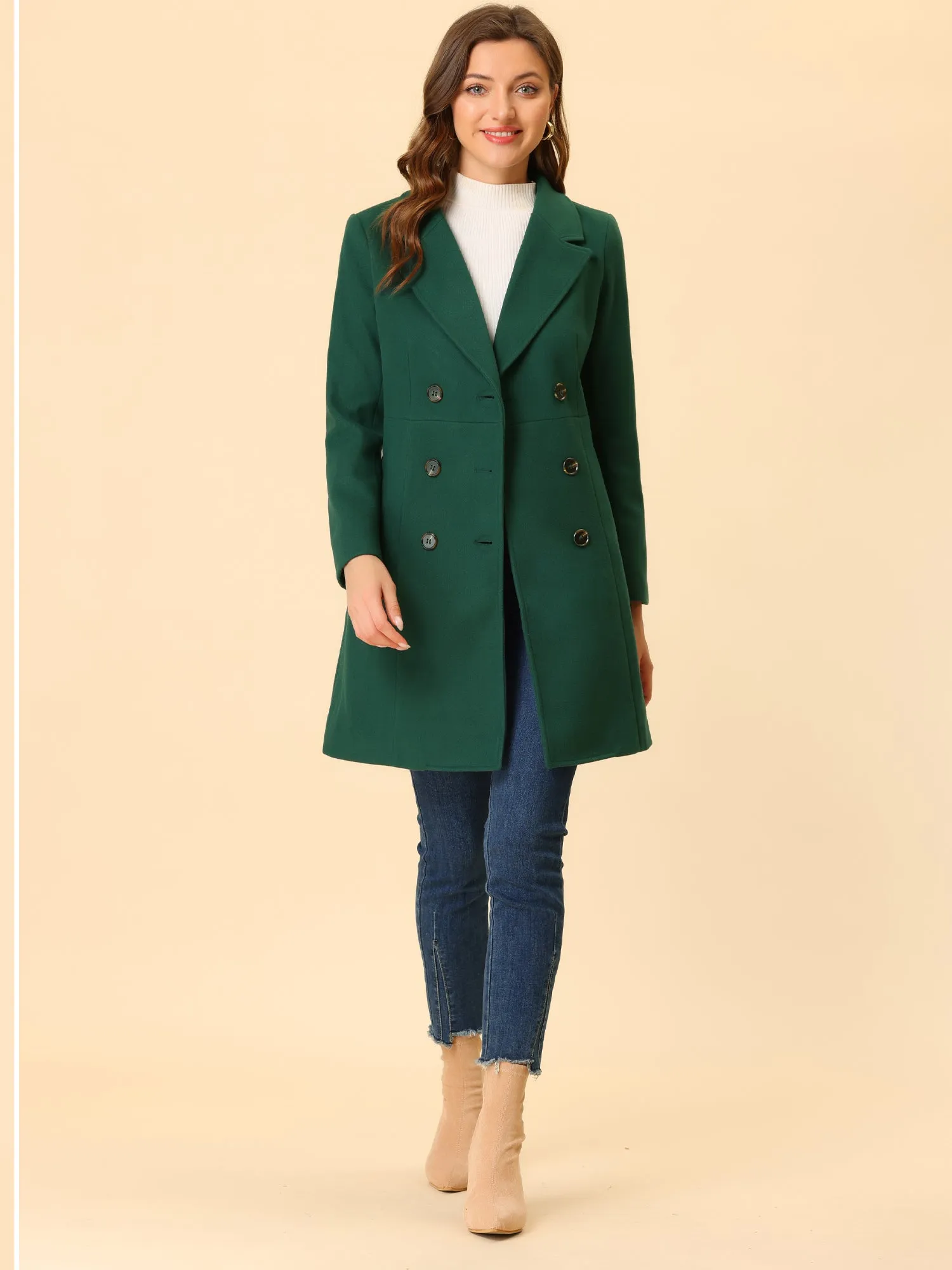 Notched Lapel Double Breasted Outwear Winter Long Coat sold by Allegra K product image thumbnail 2