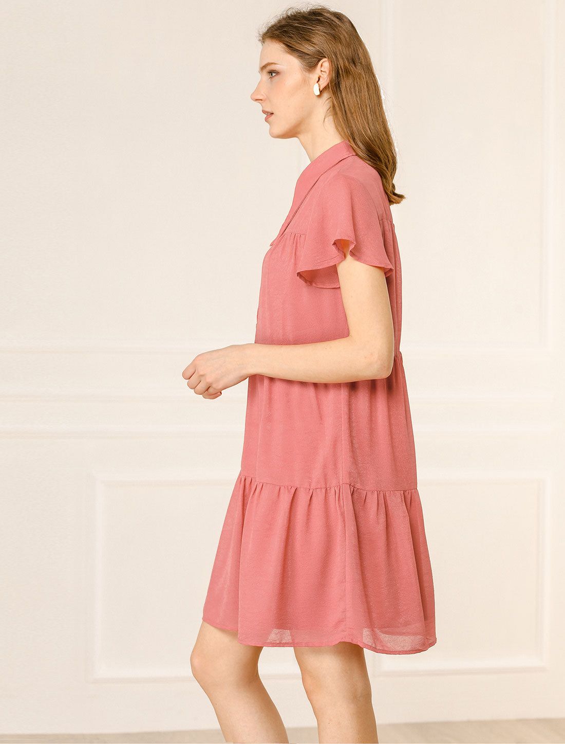 Casual Summer Short Sleeve Pleated Ruffle Loose Tiered Dress sold by Allegra K product image thumbnail 3