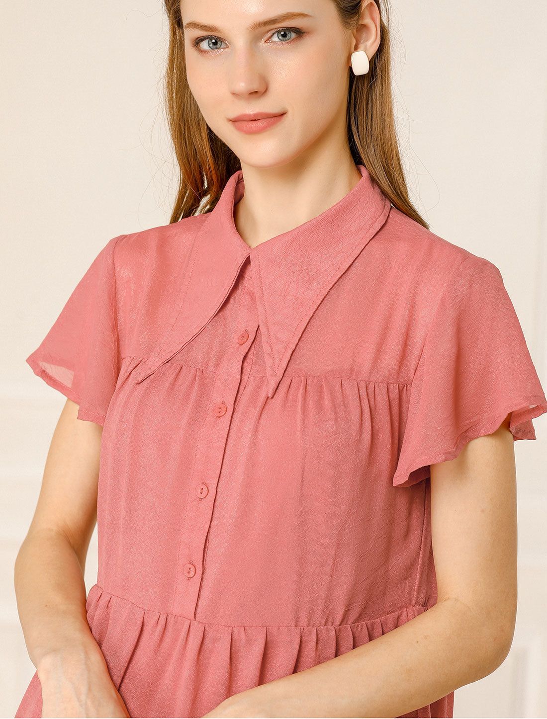 Casual Summer Short Sleeve Pleated Ruffle Loose Tiered Dress sold by Allegra K product image thumbnail 4