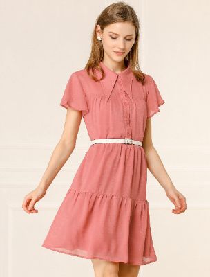 Casual Summer Short Sleeve Pleated Ruffle Loose Tiered Dress sold by Allegra K