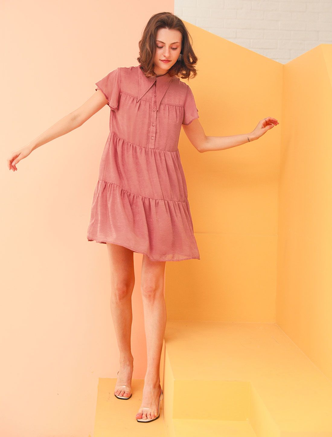 Casual Summer Short Sleeve Pleated Ruffle Loose Tiered Dress sold by Allegra K product image thumbnail 2