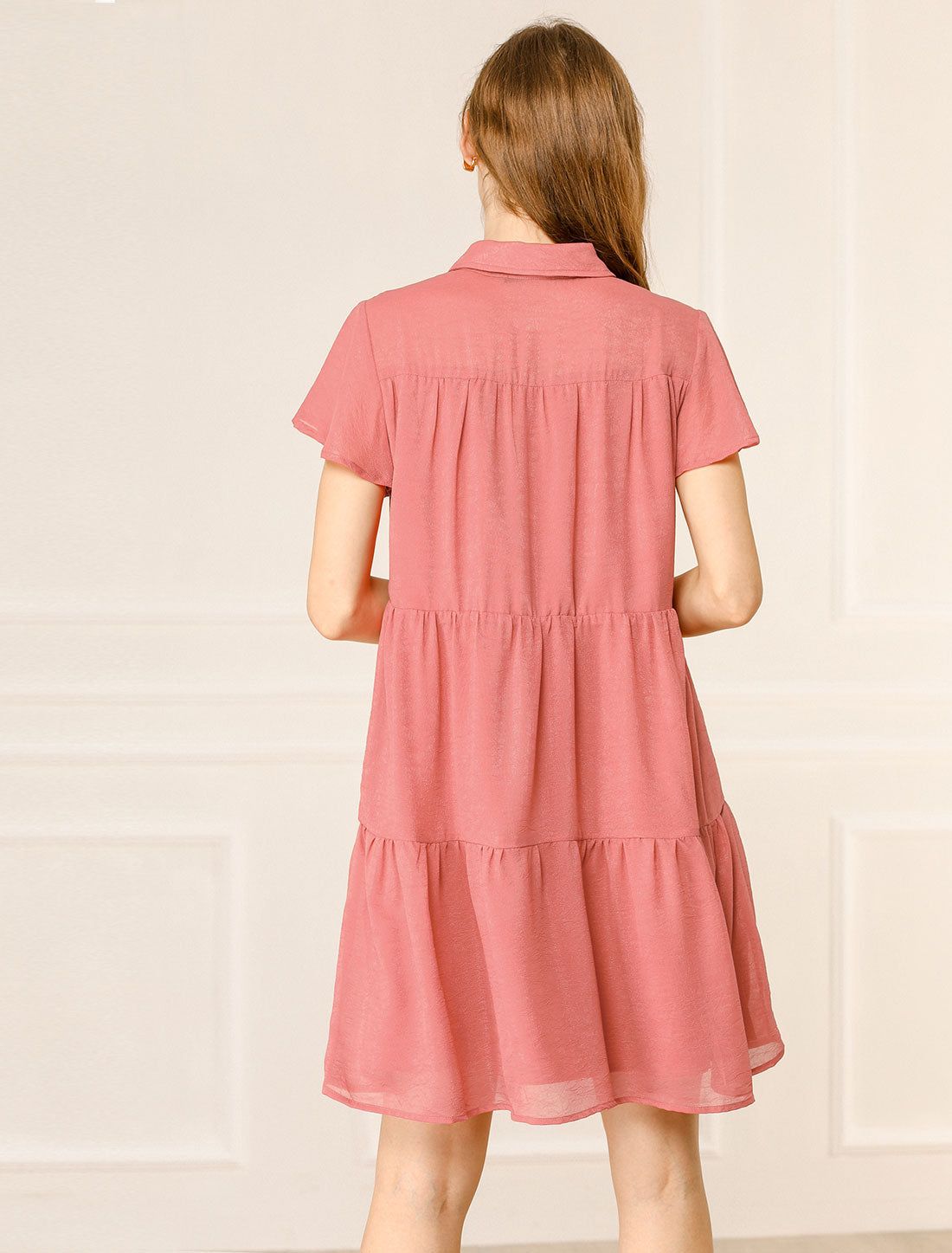 Casual Summer Short Sleeve Pleated Ruffle Loose Tiered Dress sold by Allegra K product image thumbnail 5