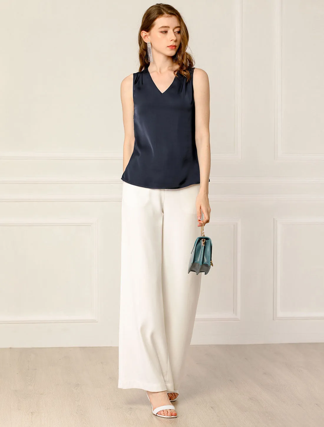 Sleeveless Elegant Chiffon Blouse Vintage V-Neck Office Tops sold by Allegra K product image thumbnail 3