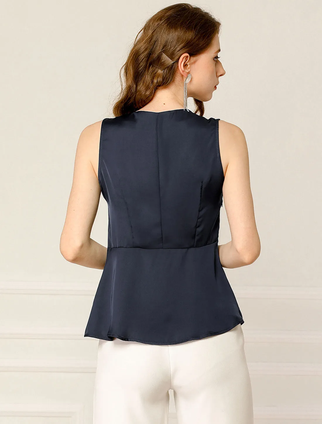 Sleeveless Elegant Chiffon Blouse Vintage V-Neck Office Tops sold by Allegra K product image thumbnail 5