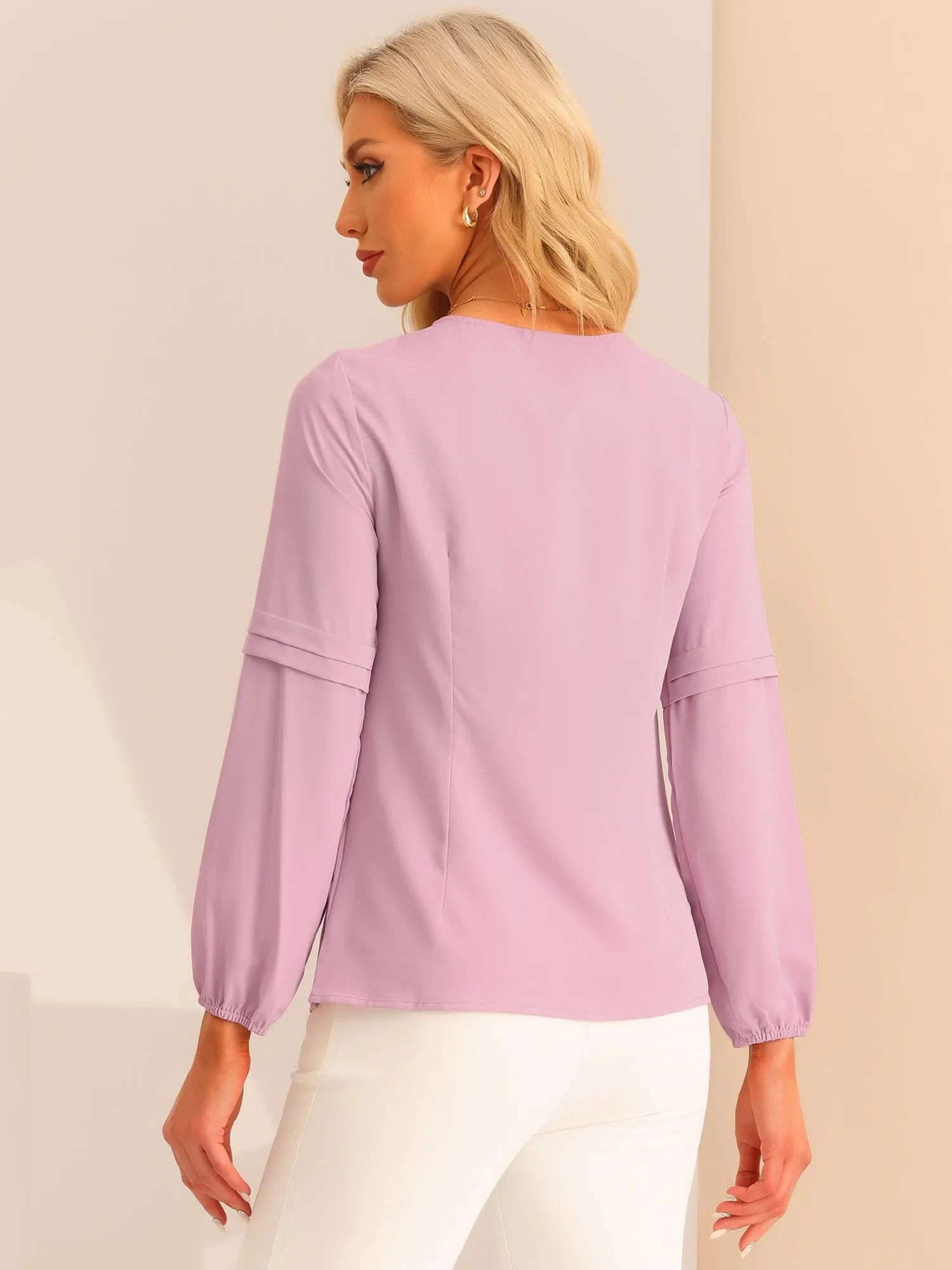 Work Chiffon Long Sleeve Keyhole Neck Elegant Blouse sold by Allegra K product image thumbnail 3
