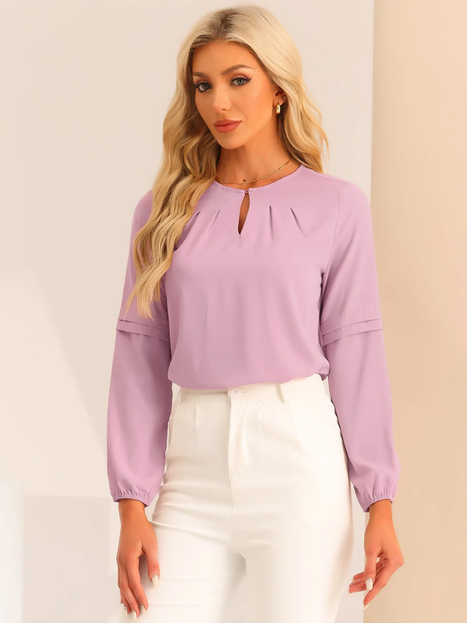 Work Chiffon Long Sleeve Keyhole Neck Elegant Blouse sold by Allegra K