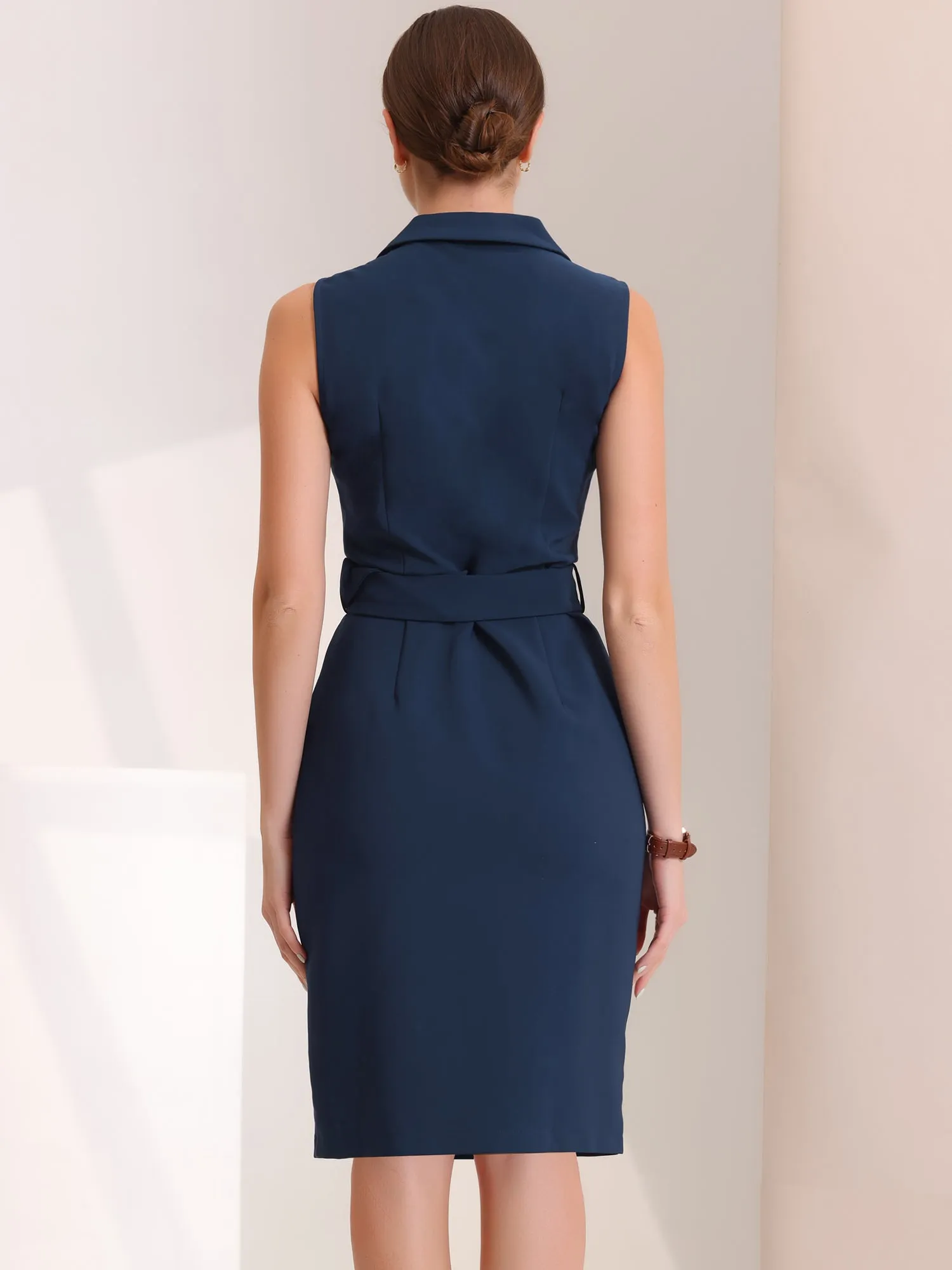 Sleeveless Notched Lapel Double Breasted Belted Office Blazer Dress sold by Allegra K product image thumbnail 3