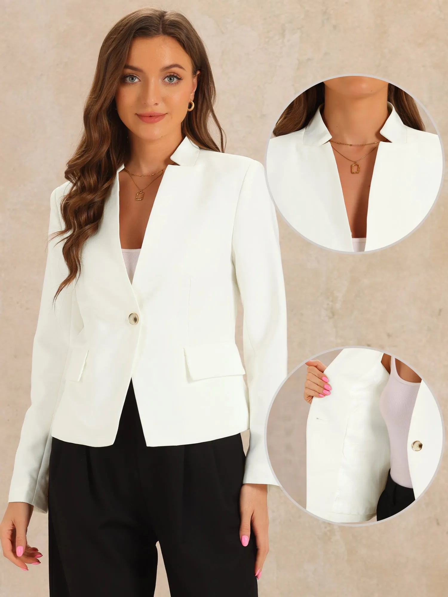 Stand Collar Long Sleeve Button Work Blazer sold by Allegra K product image thumbnail 2
