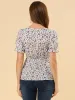 Floral Peasant Peplum Ruffle Hem Short Sleeve V-Neck Summer Blouse sold by Allegra K
