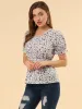 Floral Peasant Peplum Ruffle Hem Short Sleeve V-Neck Summer Blouse sold by Allegra K