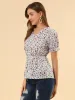 Floral Peasant Peplum Ruffle Hem Short Sleeve V-Neck Summer Blouse sold by Allegra K