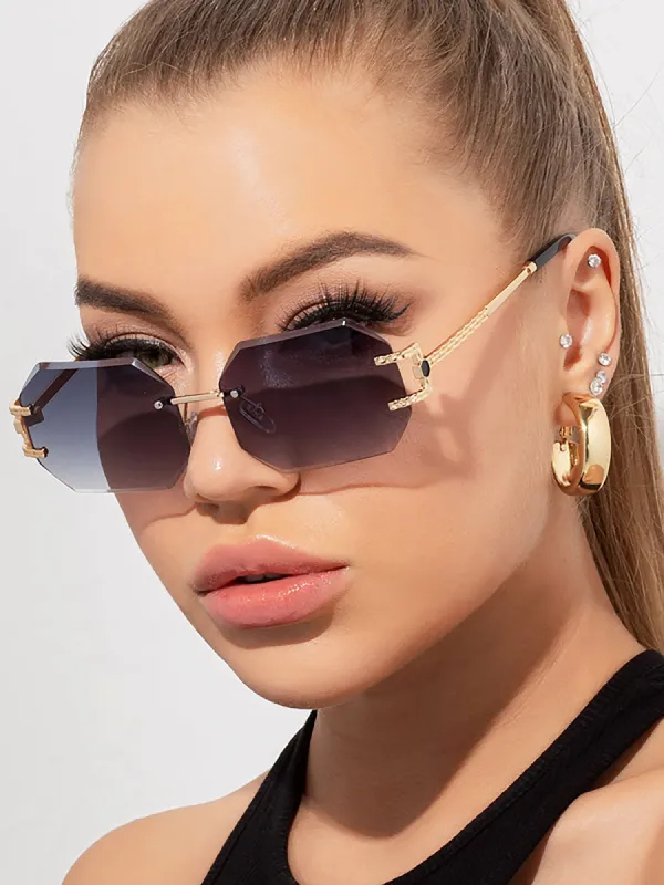 Frameless Cut Edge Polygonal Metal Sunglasses sold by Allegra K