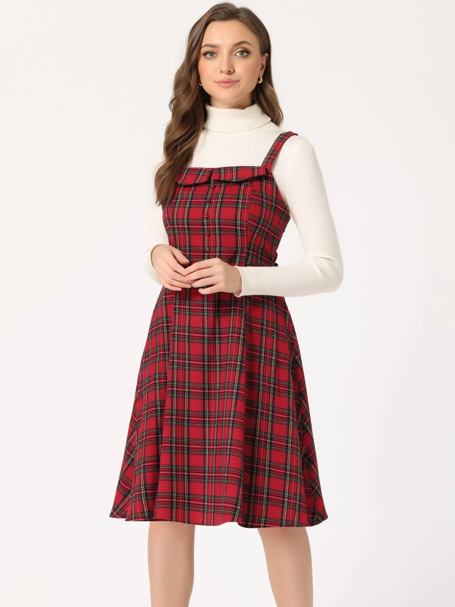 Plaid Vintage Sleeveless Tie Waist A-Line Overall Pinafore Dress sold by Allegra K product image thumbnail 5