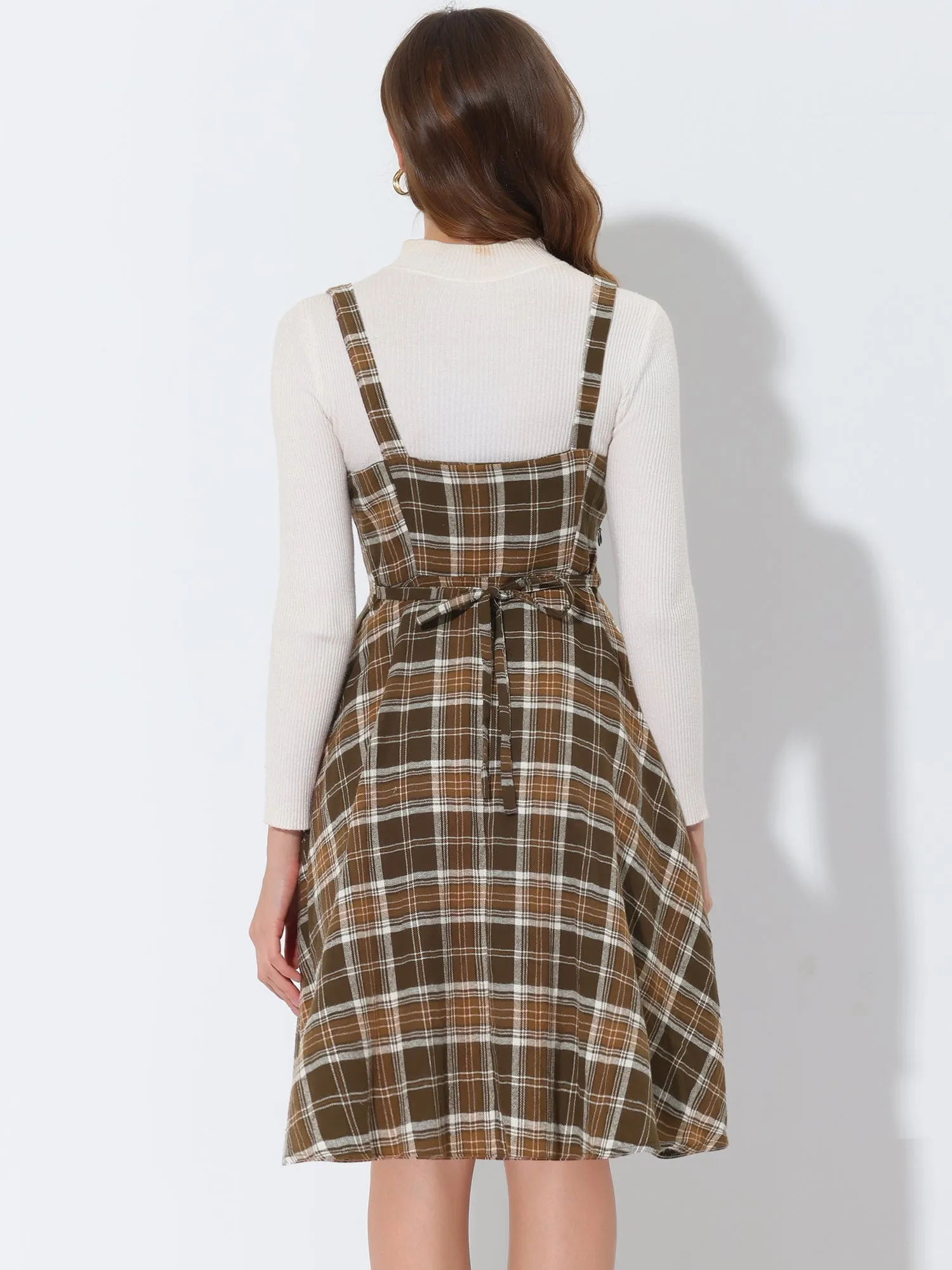 Plaid Vintage Sleeveless Tie Waist A-Line Overall Pinafore Dress sold by Allegra K product image thumbnail 3