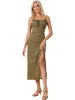 Floral Spaghetti Strap Casual Low Cut Midi Slit Dress sold by Allegra K