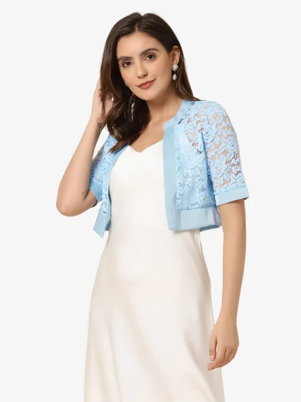 Panel Short Sleeve Sheer Lace Cropped Bolero Shrug sold by Allegra K