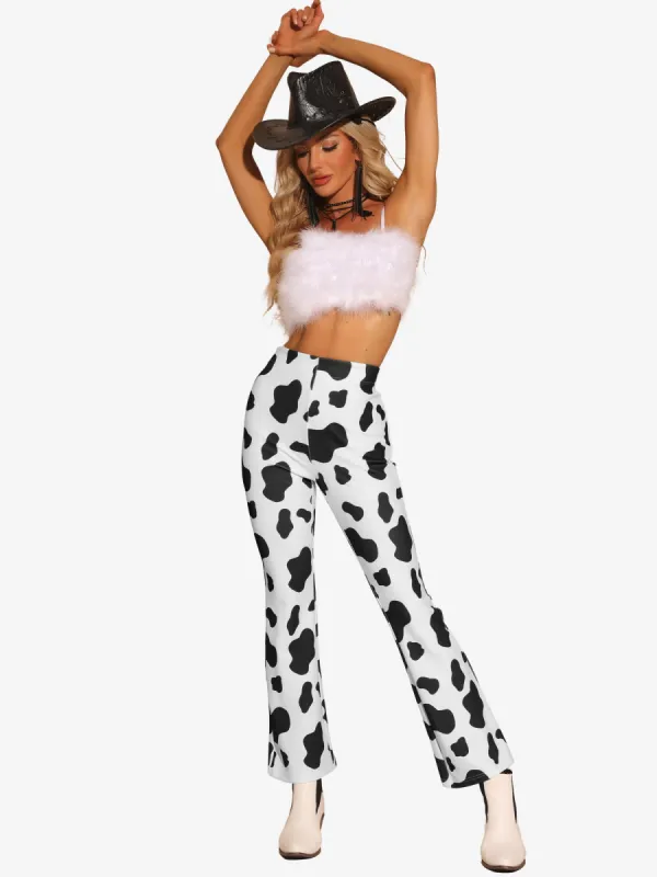 Bell Bottom Long Trouser High Waist Flare Cow Print Pants made by Allegra K
