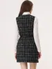 Vintage Pinafore Round Neck Button Down Sleeveless Plaid Tweed Dress sold by Allegra K