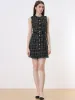 Vintage Pinafore Round Neck Button Down Sleeveless Plaid Tweed Dress sold by Allegra K