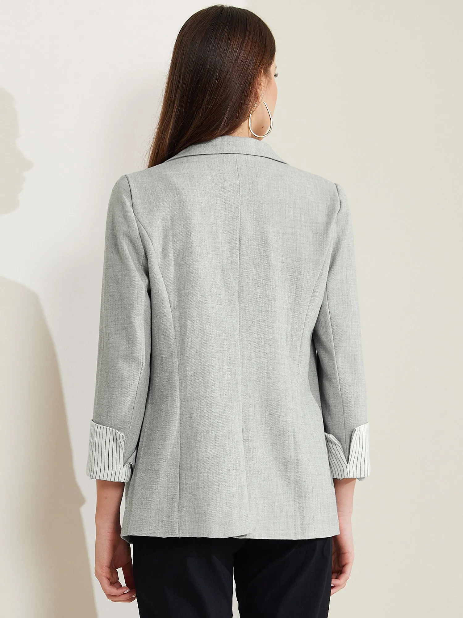 Notched Lapel One Button Roll Up Sleeve Office Work Blazer sold by Allegra K product image thumbnail 3