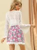 Floral Print Elastic Waist A-Line Lace Scalloped Hem Mini Skirt sold by Allegra K