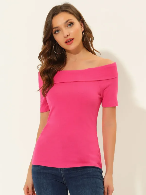 Off Shoulder Top Basic Layering Soft Short Sleeve Shirt sold by Allegra K