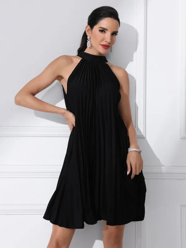 Halter Neck Pleated Sleeveless Casual Mini Smock Dress sold by Allegra K